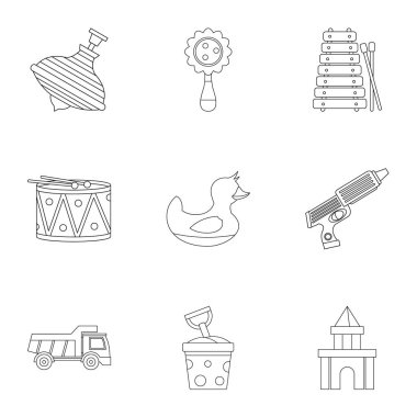 Farklı çocuklar oyuncak simge seti, anahat stili