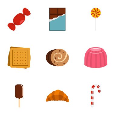 Tatlı gıda simge seti, düz stil