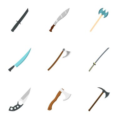 Askeri çelik silah simge seti, düz stil