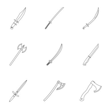 Askeri çelik silah simge seti, anahat stili