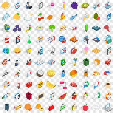 100 Dükkanı Icons set, izometrik 3d stili