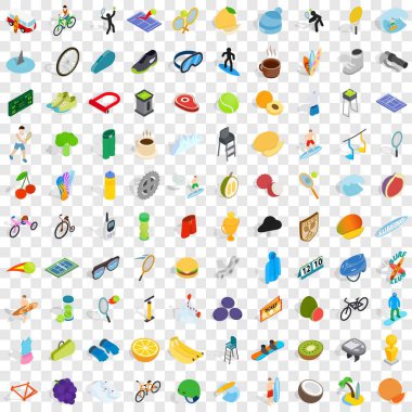 100 spor ve fitness Icons set, izometrik tarzı