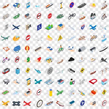 100 ulaşım Icons set, izometrik 3d stili