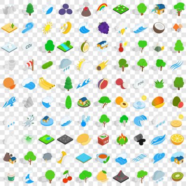 100 ağaç Icons set, izometrik 3d stili