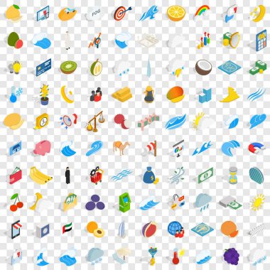 100 evrensel Icons set, izometrik 3d stili
