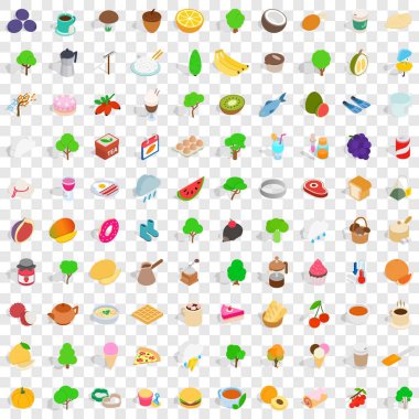 100 Vejetaryen Icons set, izometrik 3d stili