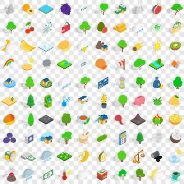 100 hayati Icons set, izometrik 3d stili