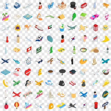 100 yolculuk Icons set, izometrik 3d stili