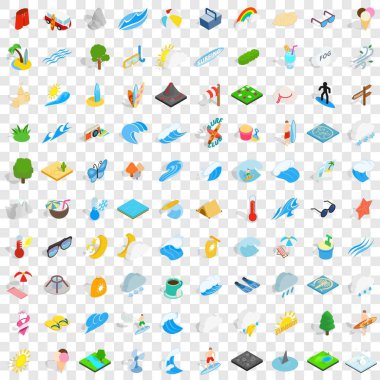 100 su Icons set, izometrik 3d stili