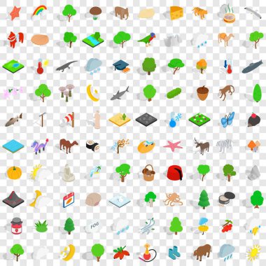 100 Hayvanat Bahçesi Icons set, izometrik 3d stili