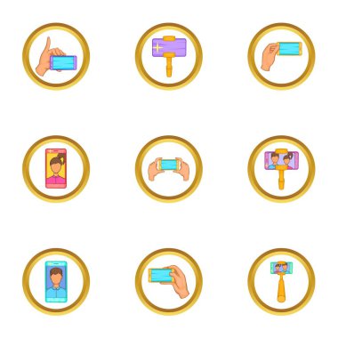 Yapma selfie Icons set, karikatür tarzı