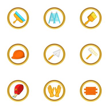 İnşaat araçları simgeler ayarla, tarzı çizgi film