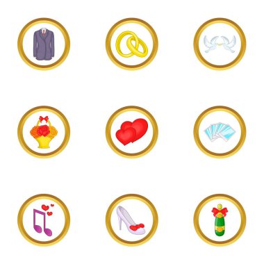 Tarzı şeyler Icons set düğün, çizgi film