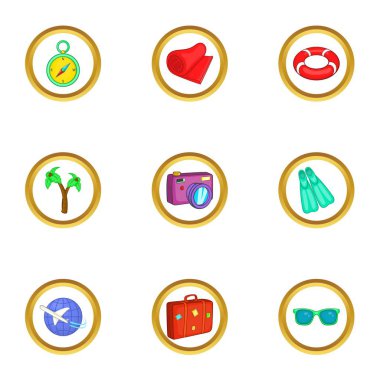 Beach resort Icons set, karikatür tarzı
