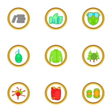 Paintball ekipmanları Icons set, karikatür tarzı
