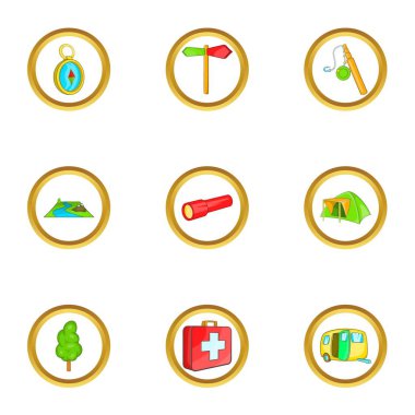 Icons set hiking, karikatür tarzı