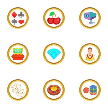 Casino şeyler Icons set, karikatür tarzı