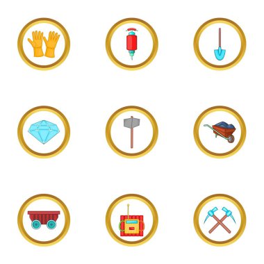 Elmas madenciliği Icons set, karikatür tarzı