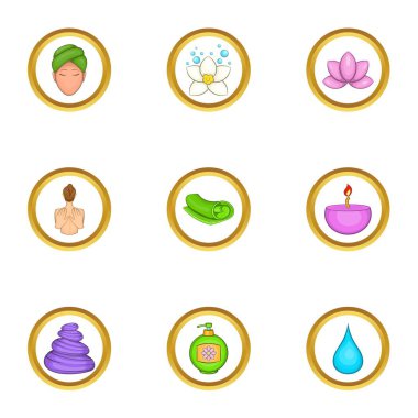 Spa ekipmanları Icons set, karikatür tarzı