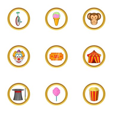 Mutlu sirk simge seti, karikatür tarzı