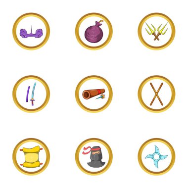 Ninja assassin simge seti, karikatür tarzı