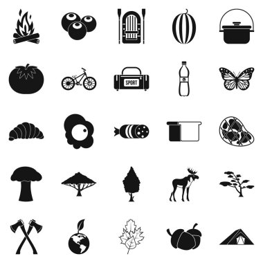 Vahşi Icons set, basit tarzı hiking