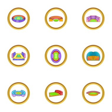 Stadyumda simge seti, karikatür tarzı