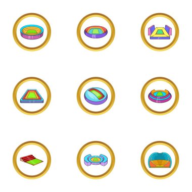 Futbol stadyumu simge seti, karikatür tarzı