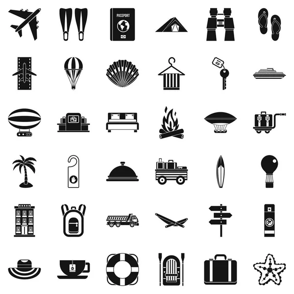 Ensemble d'icônes de temps de voyage, style simple — Image vectorielle