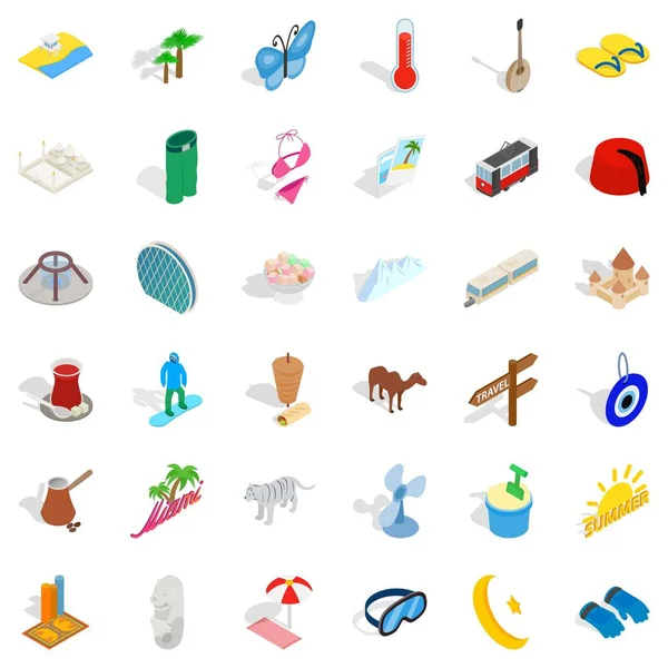 Conjunto de iconos de vacaciones de mar, estilo isométrico — Vector de stock
