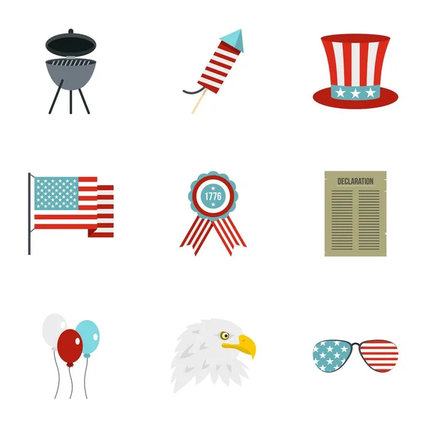 EUA patriótico conjunto de ícones de férias, estilo plano — Vetor de Stock