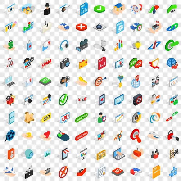 100 iconos de seguridad conjunto, estilo isométrico 3d — Vector de stock