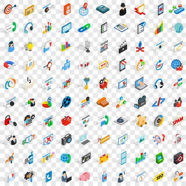 100 seo ve web Icons set, izometrik 3d tarzı — Stok Vektör