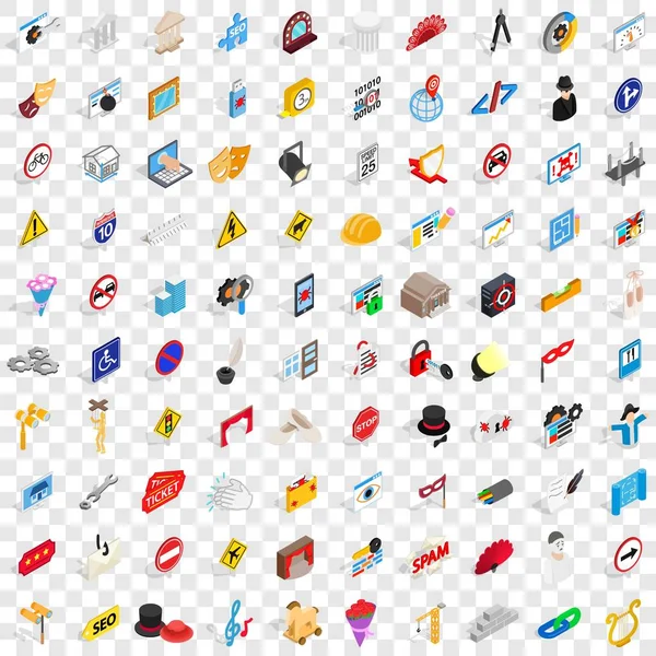 100 eingestellte Icons, isometrischer 3D-Stil — Stockvektor