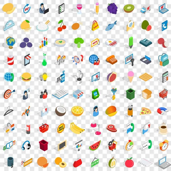 100 conjunto de ícones de loja, estilo 3D isométrico — Vetor de Stock