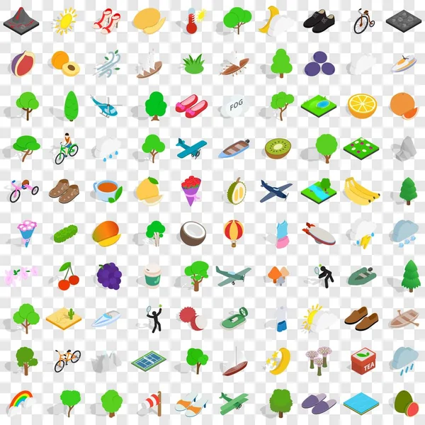 100 bahar Icons set, izometrik 3d stili