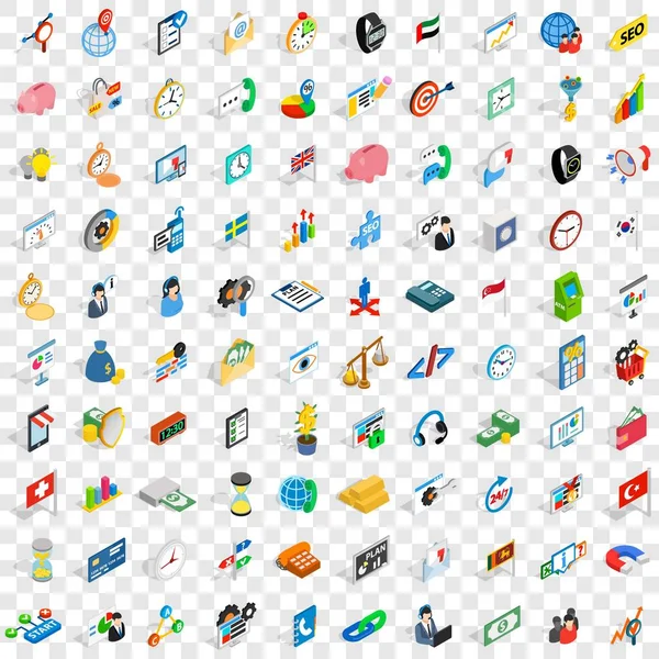 100 conjunto de iconos de estrategia, estilo isométrico 3d — Vector de stock