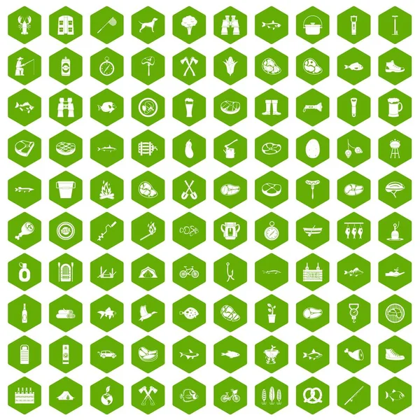 100 BBQ icons hexagon green — Stock Vector