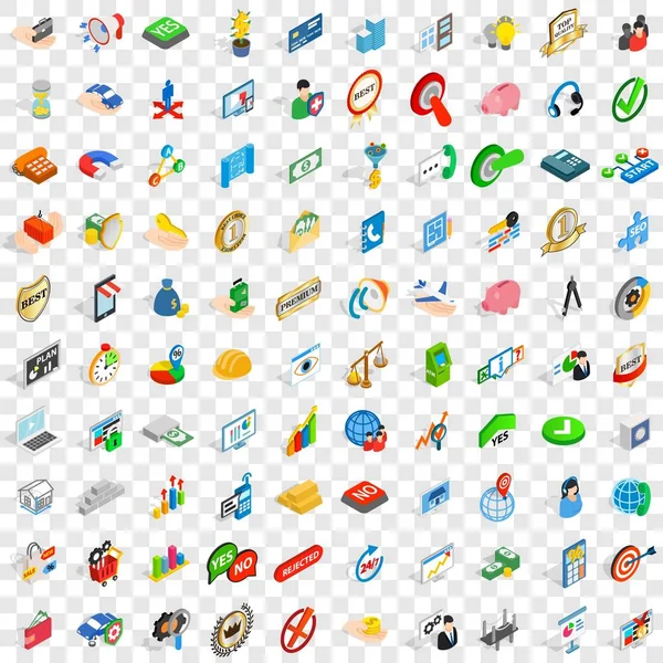 Zestaw 100 udanych ikon, izometryczny styl 3d — Wektor stockowy