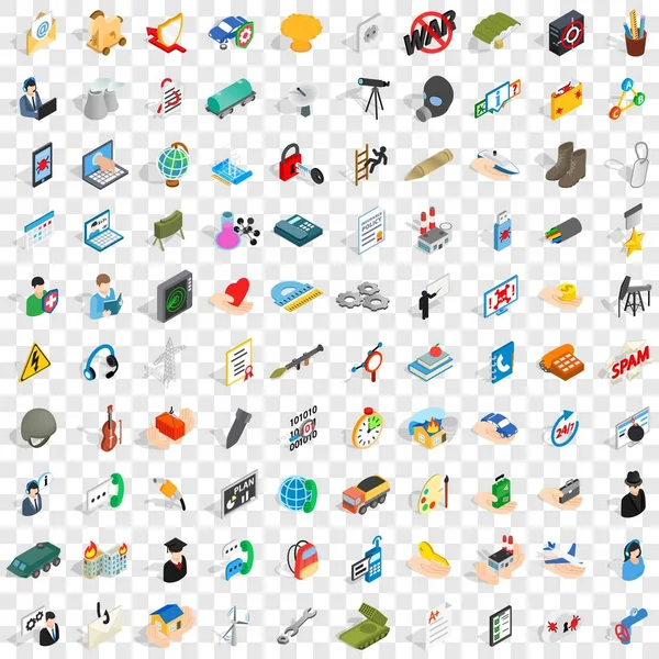 Ensemble de 100 icônes système, style 3d isométrique — Image vectorielle