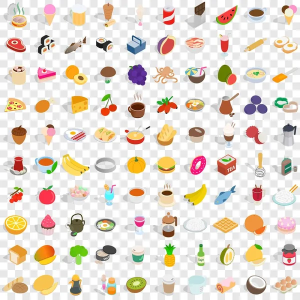 100 tasty food icons set, isometric 3d style — Stock Vector