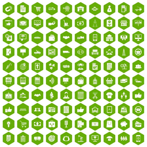 100 business pictogrammen hexagon groen — Stockvector