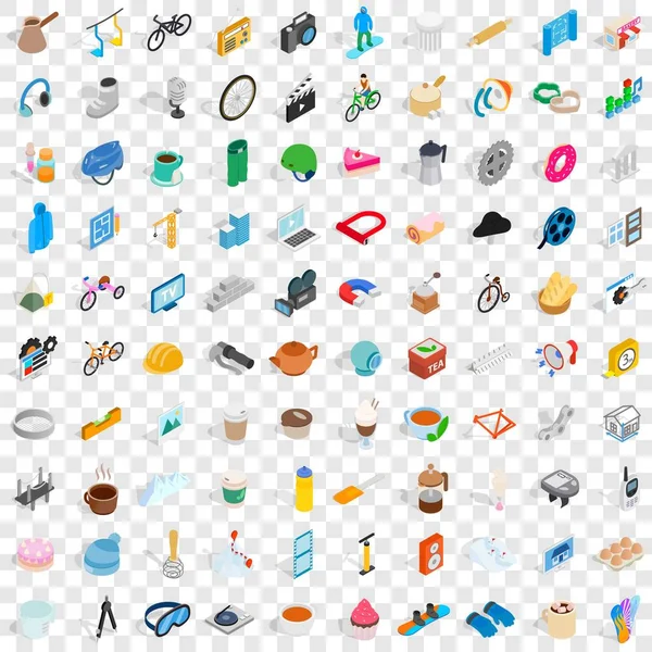 Ensemble d'icônes 100 outils, style 3d isométrique — Image vectorielle
