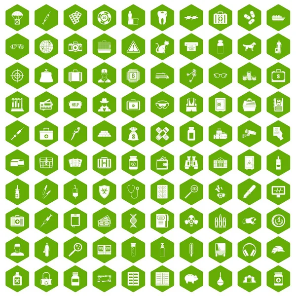 100 iconos caso hexágono verde — Vector de stock