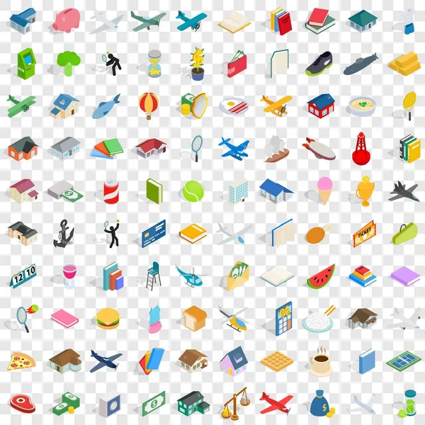 100 variety icons set, isometric 3d style — Stock Vector