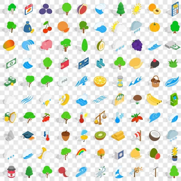 100 uygun Icons set, izometrik 3d stili