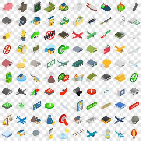 Ensemble de 100 icônes de guerre, style 3d isométrique — Image vectorielle