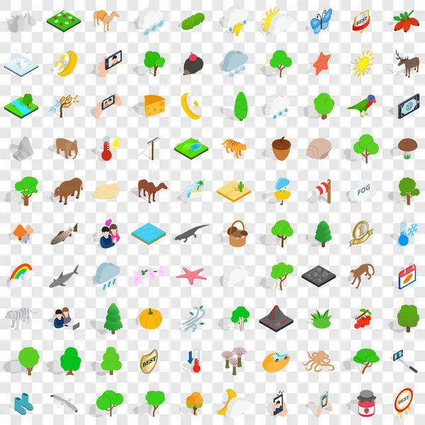 100 widlife kutsal Icons set, izometrik stili
