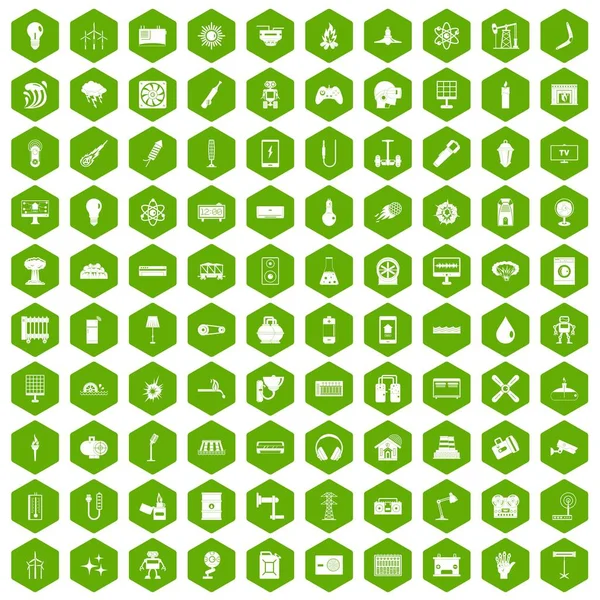 100 エネルギー アイコン六角グリーン — ストックベクタ