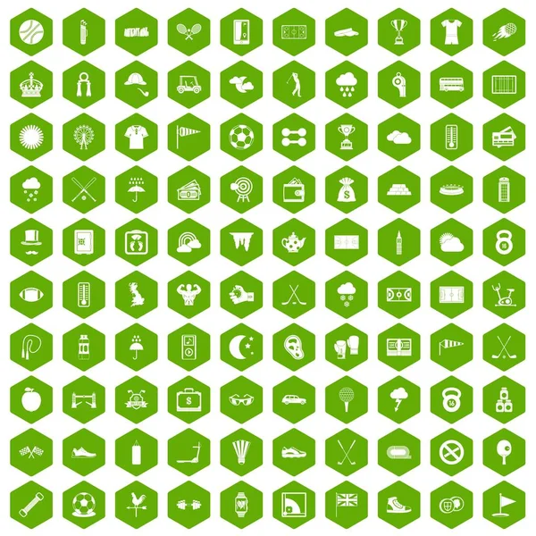 100 golf icons hexagon green — Stock Vector